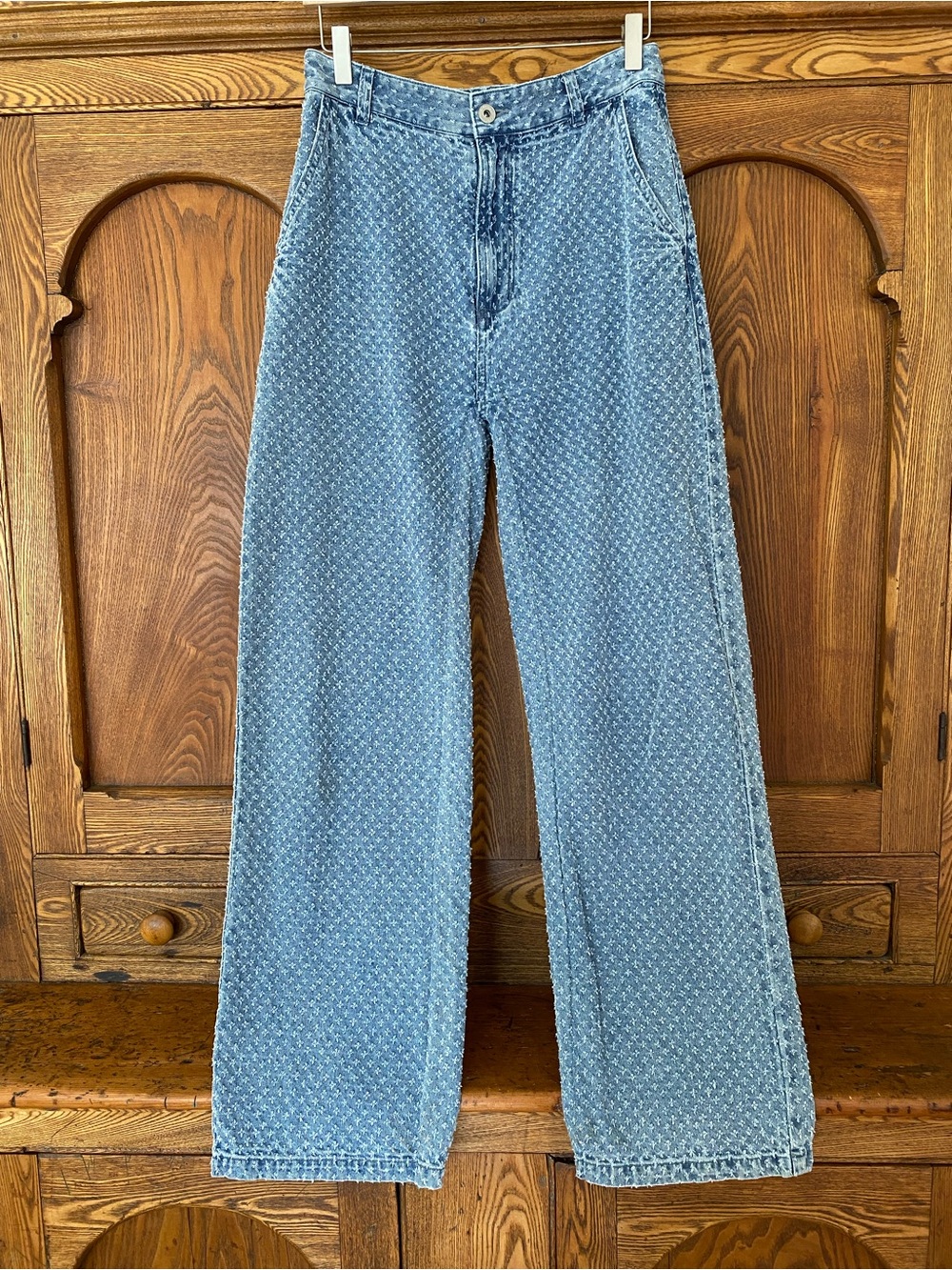 Ksenia Schnaider x Fabrique M light cotton denim jacquard wide leg jeans